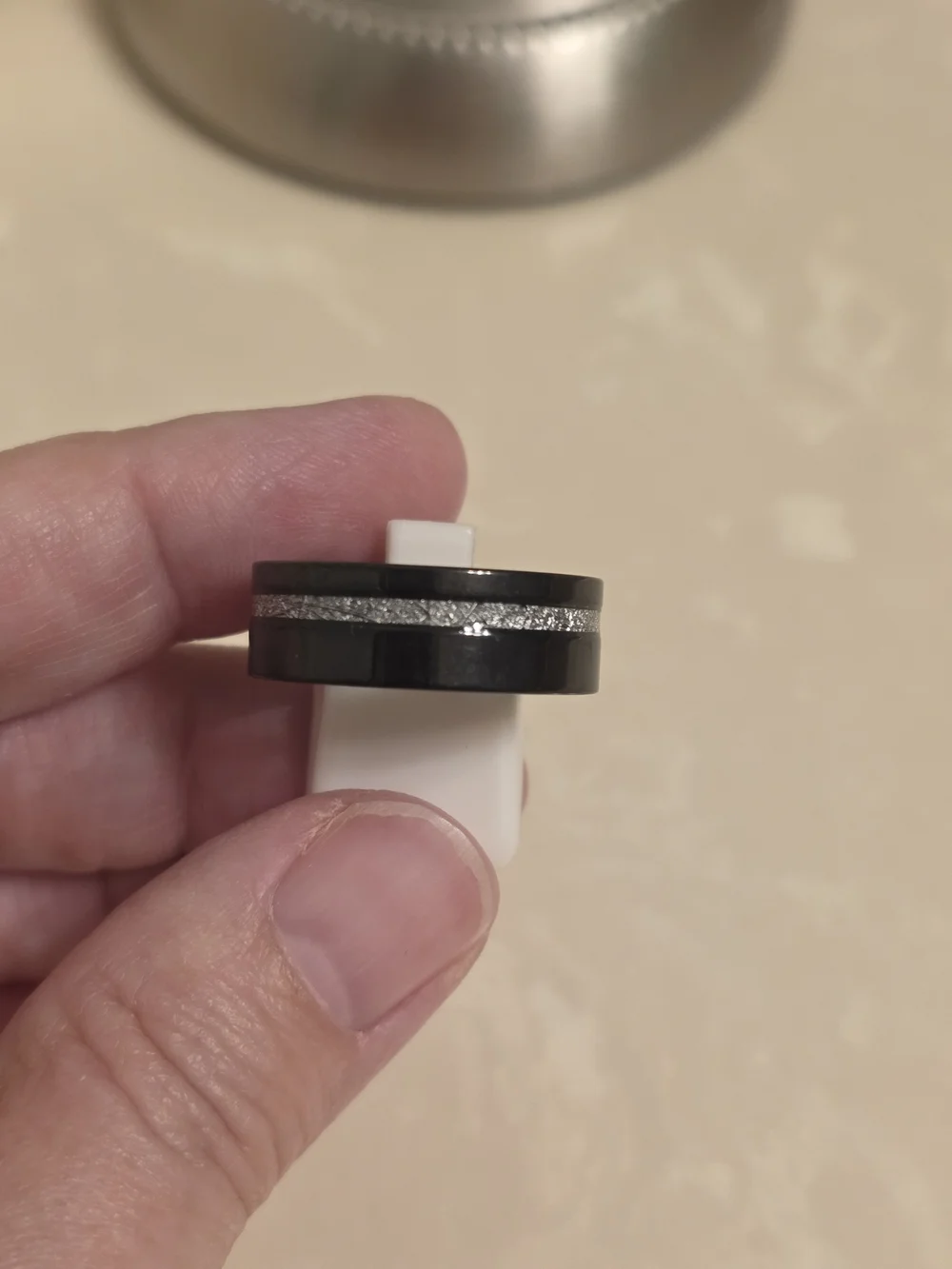 Black Men's Tungsten Ring with Silver Accent